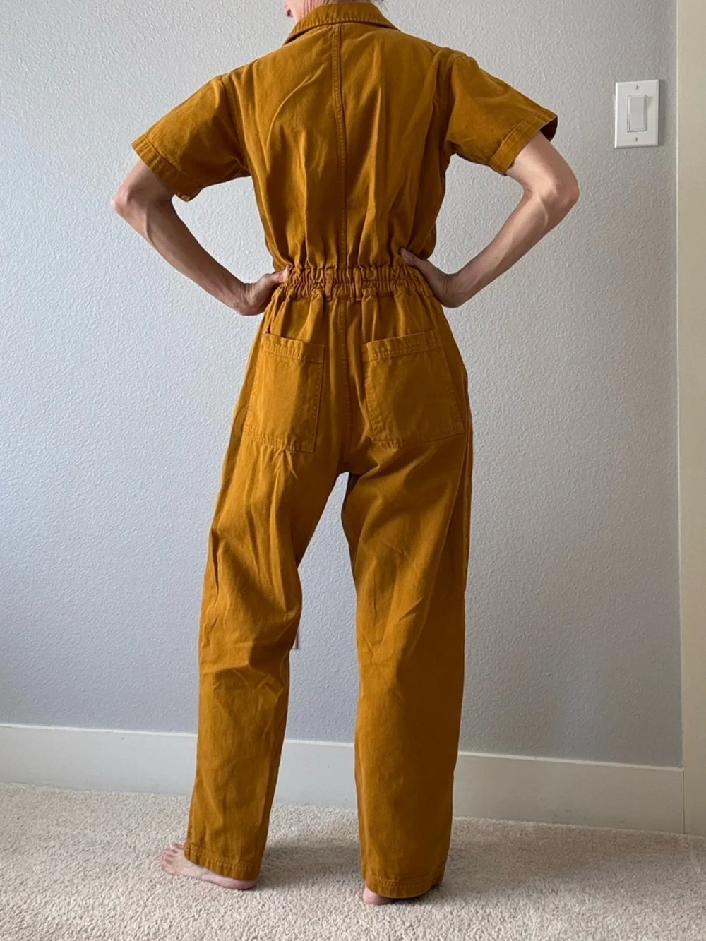 Big Bud Press shortsleeved jumpsuit mustard yellow sz M - Picture 3 of 11